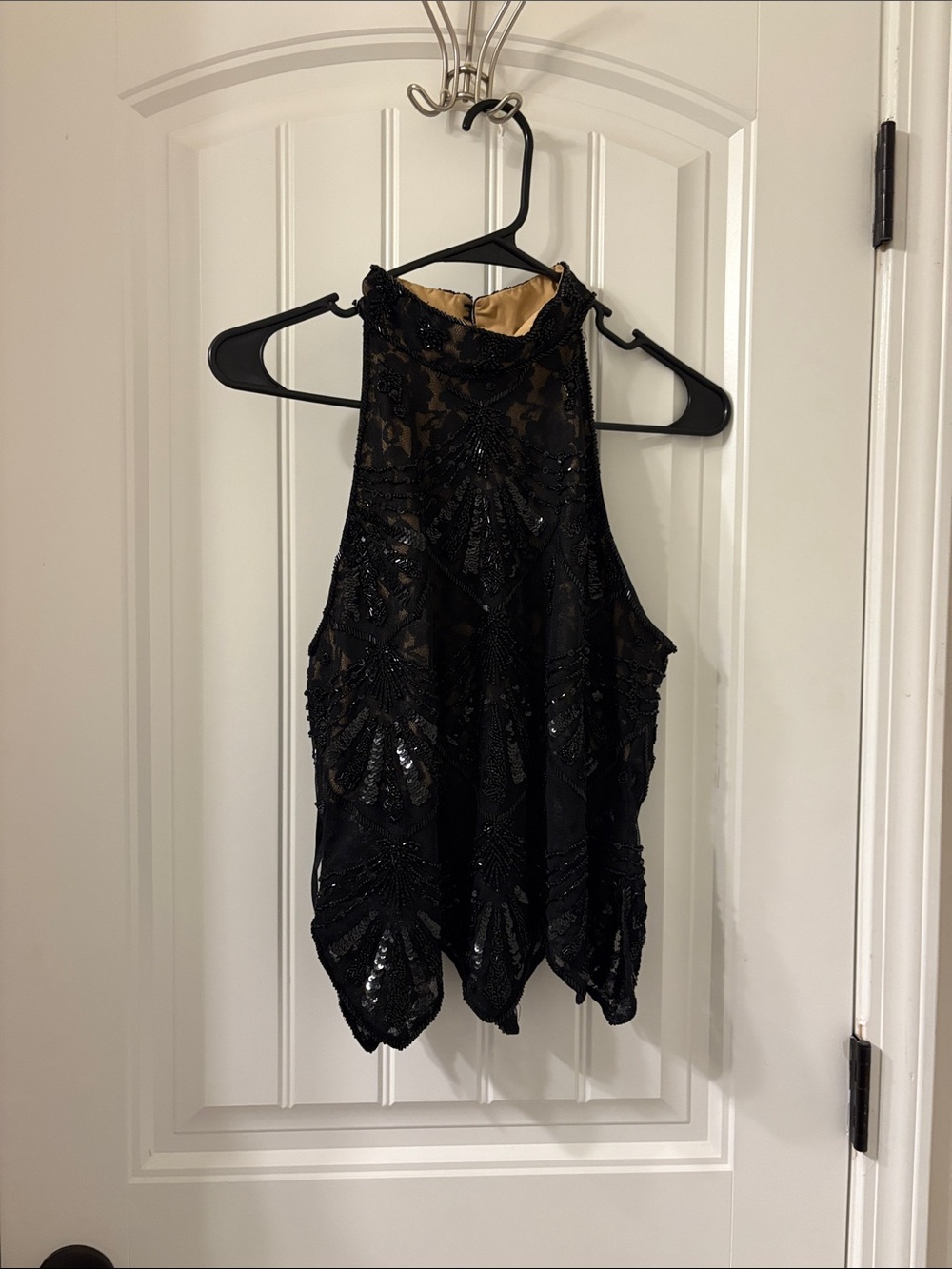 Cache Black Beaded Halter Top